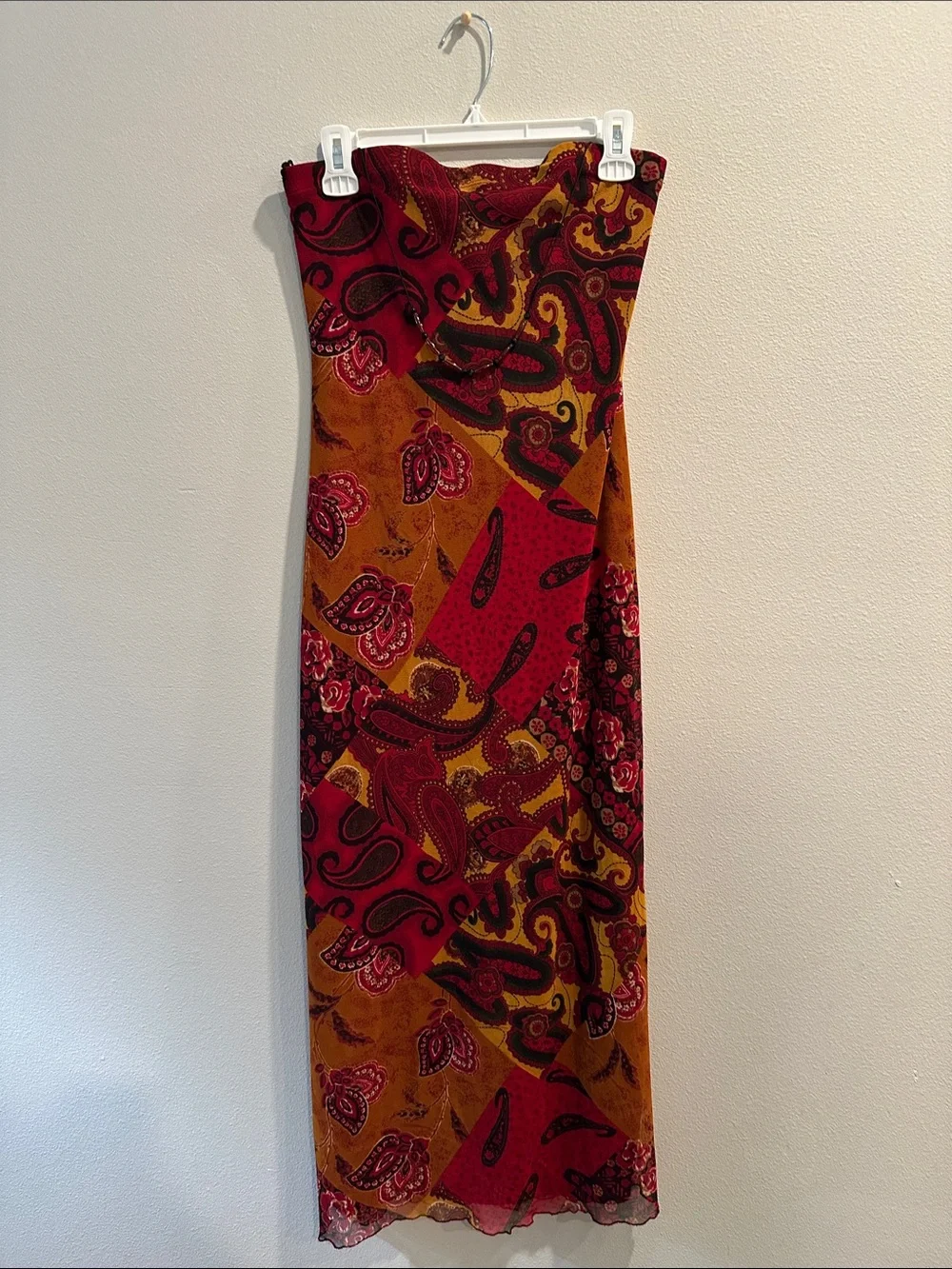 STUNNING Vintage Boho Strapless Paisley Maxi Dress - Picture 8 of 12
